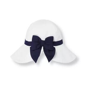 Janie and Jack Bow Bucket Hat 100% Cotton Lined White Navy Kids Girls Size 4-5
